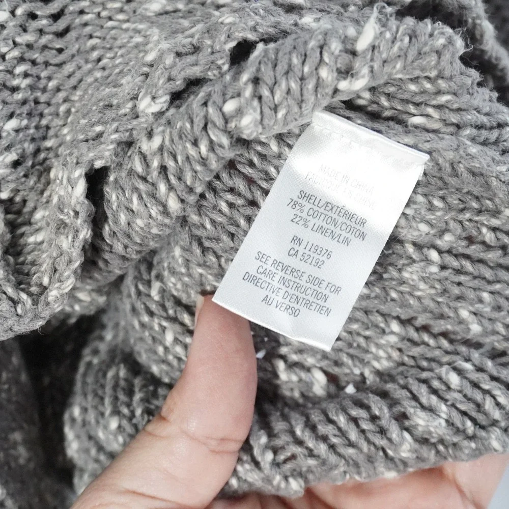 Helmut Lang Grey Marled Cotton Linen V-Neck High-Low Knit Sweater Size P - Picture 7 of 11